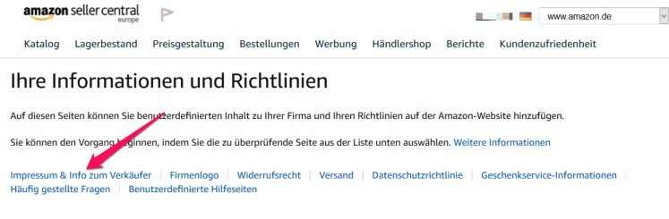 Amazon Impressum und Info zum Verkäufer