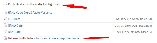 Ansicht verf&uuml;gbare Formate, vollst&auml;ndig konfiguriert und &Uuml;bertragung via Schnittstelle