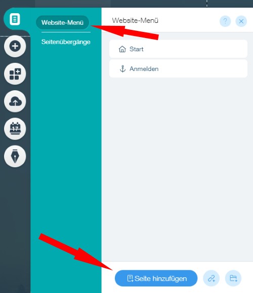 Auswahl Website-Men&uuml; und Seite hinzuf&uuml;gen