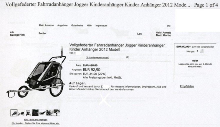 BGH durchgestrichener Preis bei Fahrradanh&auml;nger