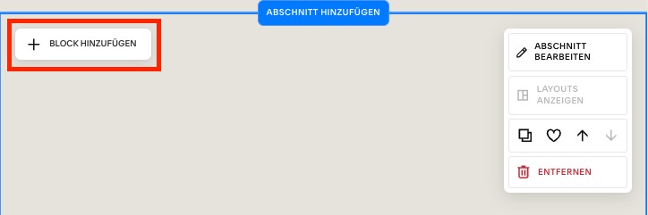 Block hinzuf&uuml;gen in Squarespace