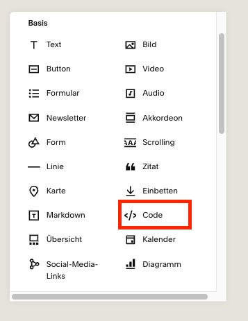 Code in Squarespace hinzuf&uuml;gen