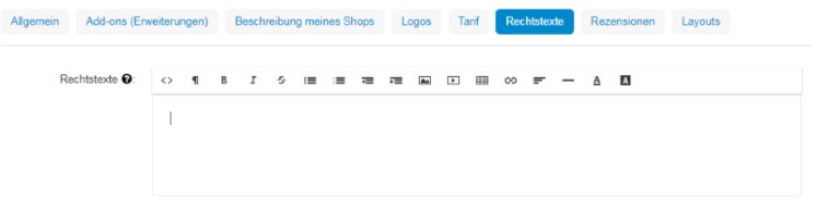 Eingabebereich bei kayamo f&uuml;r die Rechtstexte