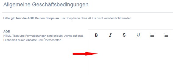 Eingabebereich f&uuml;r die AGB bei kasuwa