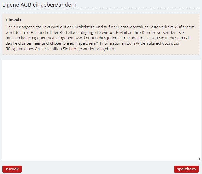 Eingabereich f&uuml;r die AGB bei Booklooker