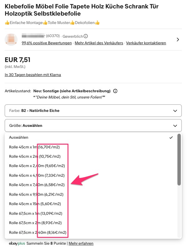 Grundpreis Variantenartikel Musterbeispiel