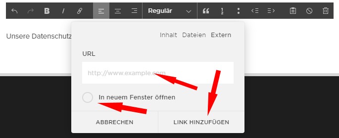 Squarespace - Link einem Texthinzuf&uuml;gen und Speichern