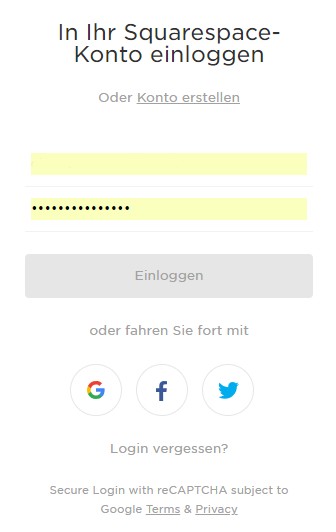 Squarespace Login f&uuml;r Seitenbetreiber