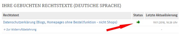 Status fertig konfigurierte Datenschutzerkl&auml;rung