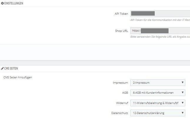 Zuweisung der CMS Seiten f&uuml;r die Schnittstelle