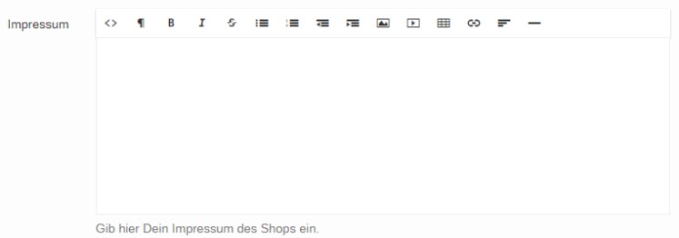 productswithlove Eingabebereich f&uuml;r das Impressum