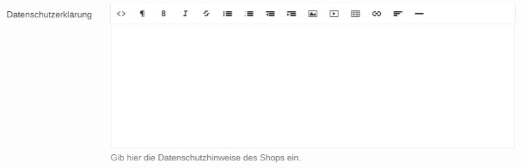 productswithlove Eingabebereich f&uuml;r die Datenschutzerkl&auml;rung