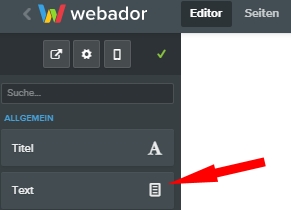webador - Auswahl Textelement f&uuml;r die Fu&szlig;zeile