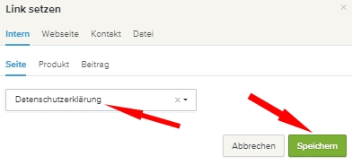 webador - Seite ausw&auml;hlen und speichern